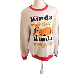 10 - Mighty Fine White and Red Boxy Sweatshirt - Medium
